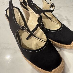 Franco Sarto Black Espadrille Wedge Slingbacks